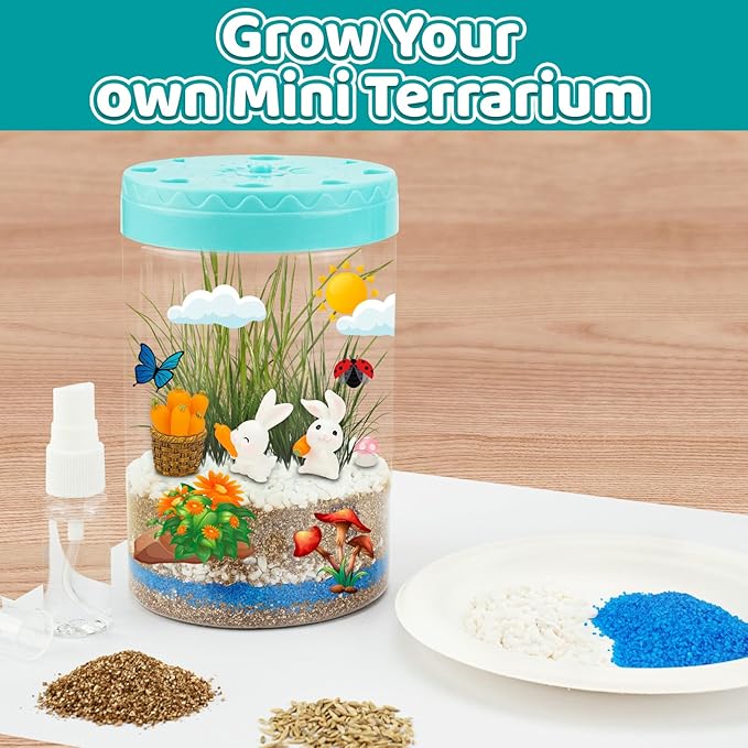 Light Up Terrarium Kit for Kids,Rabbit Gardening Kit for Boys and Girls,Creative Educational Gardening Toy,Arts and Crafts Activity Kits,Birthday Gifts for Ages 4 5 6 7 8-12