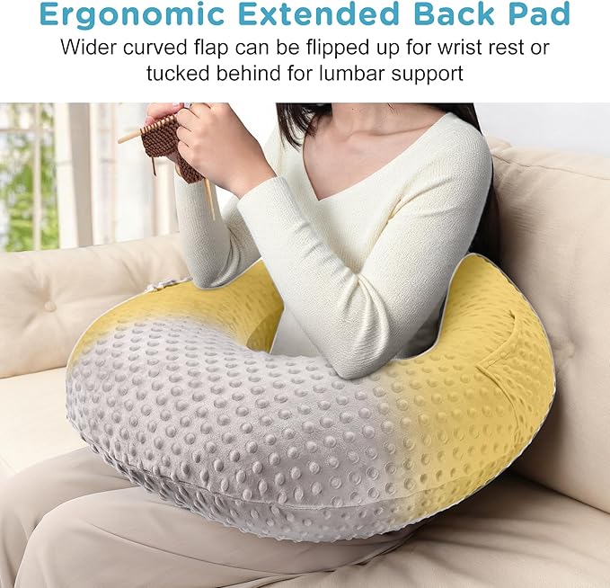 Crochet Lap Support Pillow - Multi-Purpose Reading Pillow for Gaming/Working/Nursing, with Removable Extra Back Pillow for Lumbar & Back Support, Enlarged U-Shape Gaming Lap Pillow, Grey