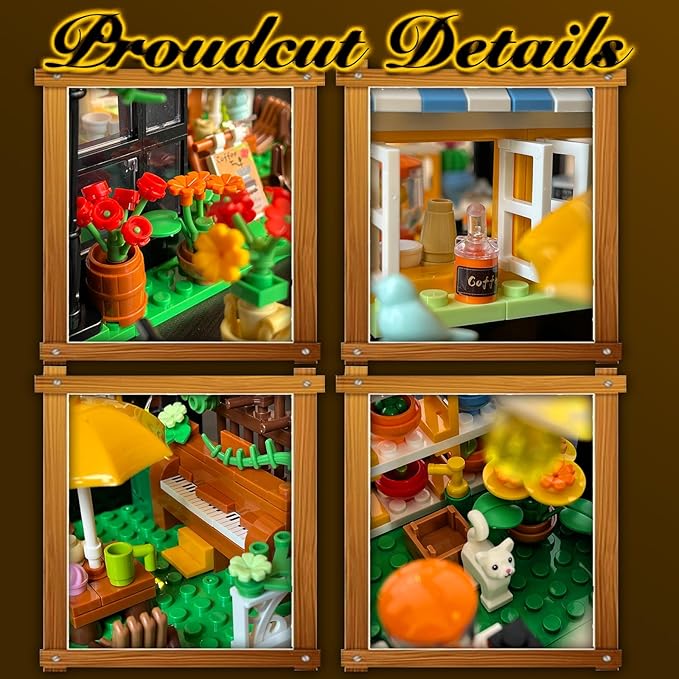 Flower Garden House Building Set with Led Lights,Greenhouse Model Playset City Street Flower Shop Building Blocks Kits for Adults Kids 8+ Present Black（475PCS ）