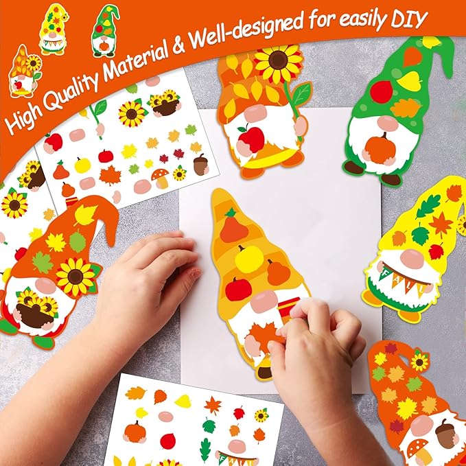 36 Sets Thanksgiving Fall DIY Art Craft Kits Gnome Ornaments Art Sets Fall Leaf Stickers Arts and Crafts Bulk for Kids Classroom Activities Party Decorations