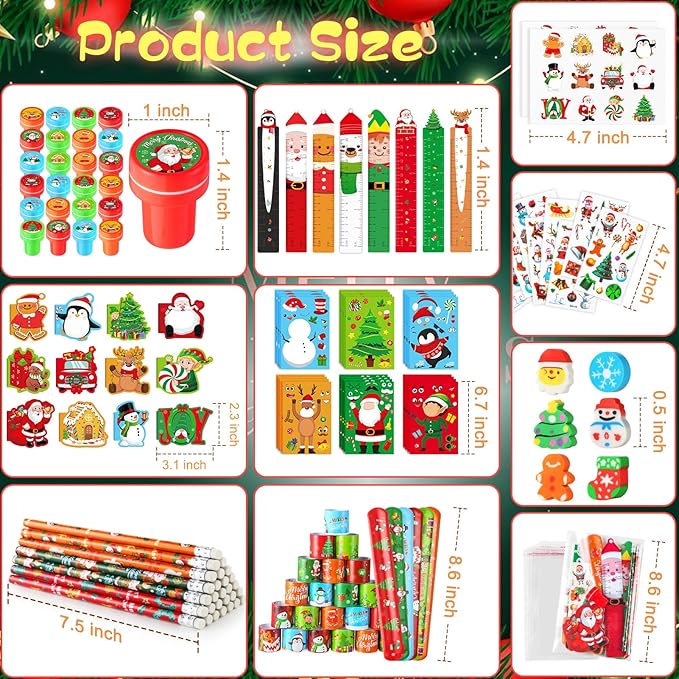 BenLouis Christmas School Stationery Set Party Favors Xmas Classroom Gift Prizes Bulk for Students Kids Holiday Stockings Pinata Filler Christmas School Goodie Bag Stuffers Decor（48set Christmas）