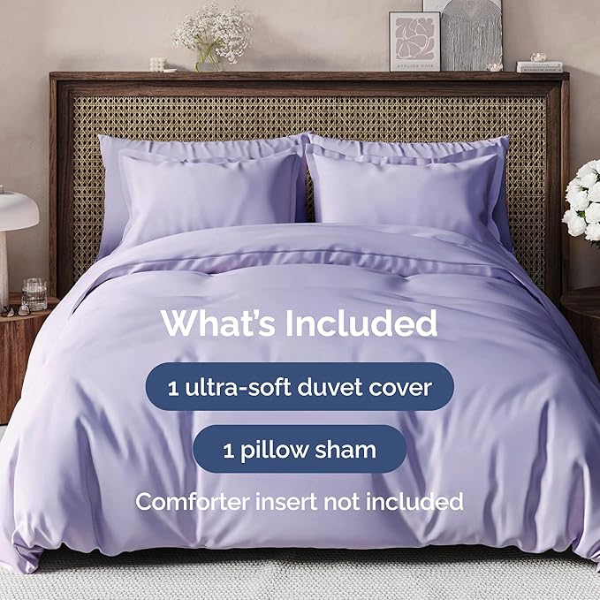 CGK Unlimited Duvet Cover Twin/Twin XL Size Set - Extra Soft Duvet Cover 68 x 90 with 1 Pillow Sham - Hotel Quality, Fade Free w/Zipper Closures & Ties - Bedding and Bed Linens Set (Lavender)