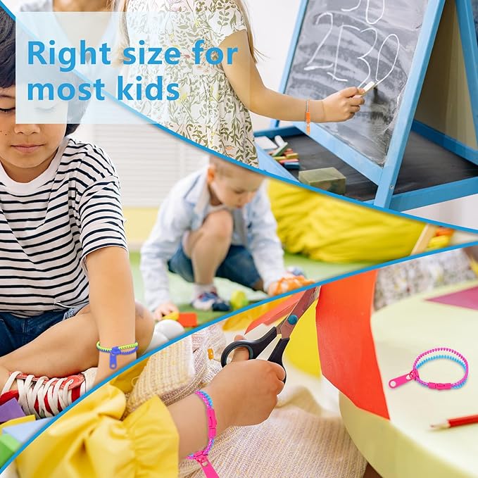 50 PCS Friendship Fidget Zipper Bracelet, 7.67 Inch Neon Colors Sensory Bracelet Bulk Set, Party Toys for Birthday, Christmas Goodie Bags, Small Prizes