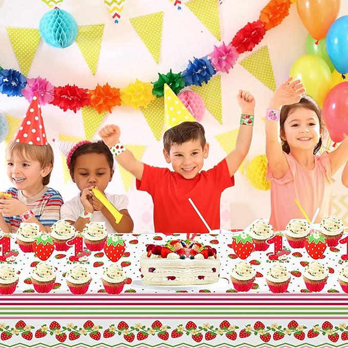 48PCS Strawberry Party Favors Slap Bracelets Berry First Birthday Party Supplies Decorations for Baby Shower Strawberry Party Sweet 1st Birthday Party Strawberry Party Summer Party