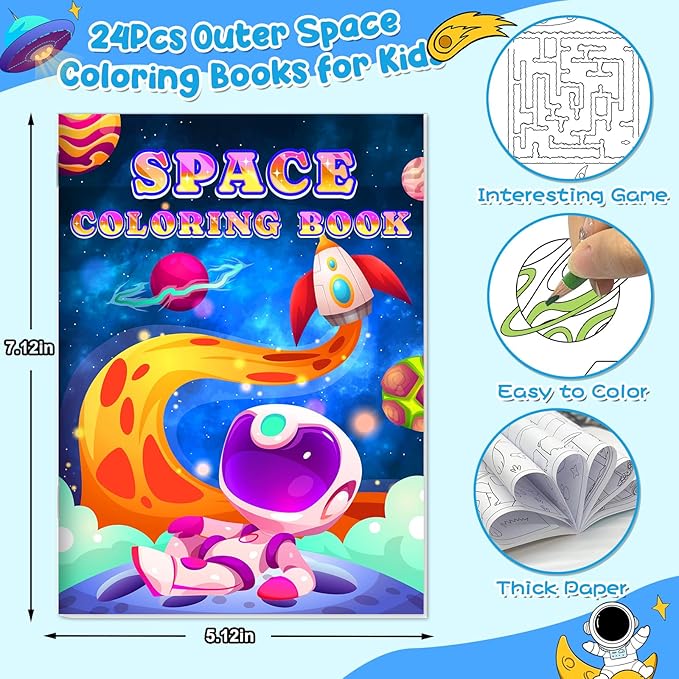 24 Pack Outer Space Coloring Book for Kids Astronaut Alien Rocket Coloring Book Bulk Space Drawing Books Galaxy Activity Books for Solar System Birthday Planet Party Decor Goodie Bag Gift Stuffer
