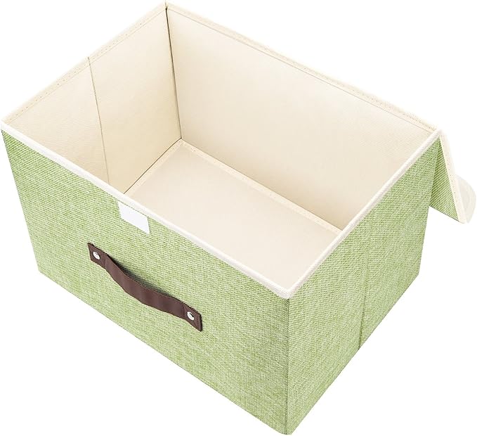 TYEERS Collapsible Storage Boxes, Washable Fabric Storage Bins with Lids, 14.9x9.8x9.8 inches, 2 Pack, Green