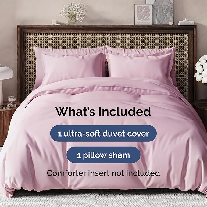 Duvet Cover Twin/Twin XL Size Set - Extra Soft Duvet Cover 68 x 90 with 1 Pillow Sham - Hotel Luxury, Easy Care and Fade Free with Zipper Closures & Ties - Comfy, Breathable Bedding Set (Light Pink)
