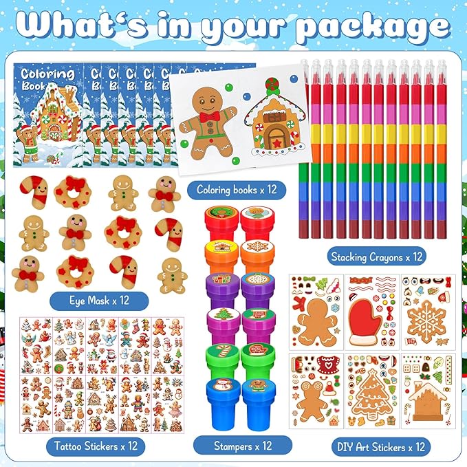 Cinrobiye 72 Pcss Merry Christmas Party Favors Max Holiday Coloring Books Tattoo DIY Sticker Stampers Class Reward Prizes for Christmas Holiday Winter Party Supplies (Candy)