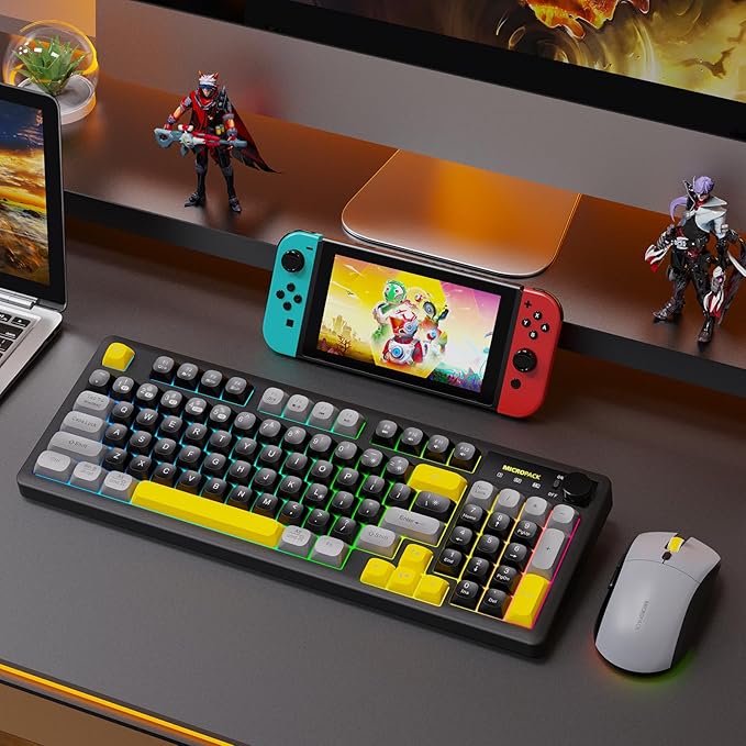 Wireless Keyboard and Mouse Combo Creamy with Number Pad for Desktop Mac iPad Bluetooth/2.4ghz/Wired Rechargeable Light up RGB Quiet Compatible with PC Laptop Tablet (Black)