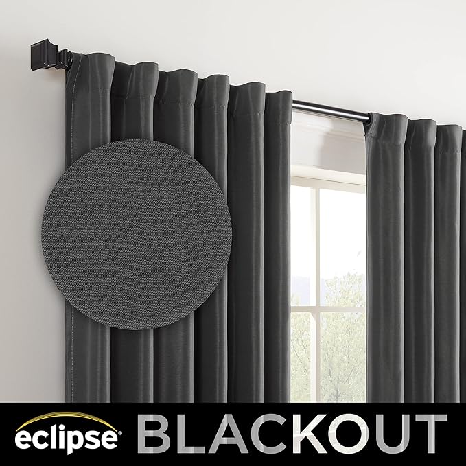 Eclipse Fresno Modern Blackout Thermal Rod Pocket Window Curtain for Bedroom (1 Panel), 52 in x 63 in, Espresso