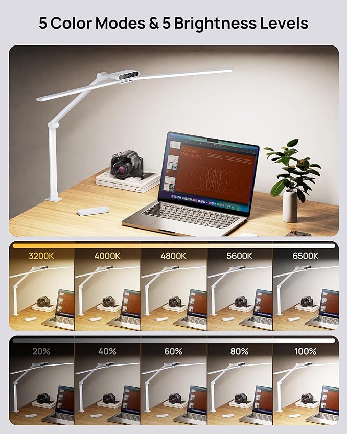 TROND LED Desk Lamp with Clamp, 29.55'' Tall Desk Light with Remote, 1500LM Bright Table Lamp, Swing Arm Clip on Light, Eye-Caring, Touch Control Dimmable for Home Office Monitor Reading Study Task