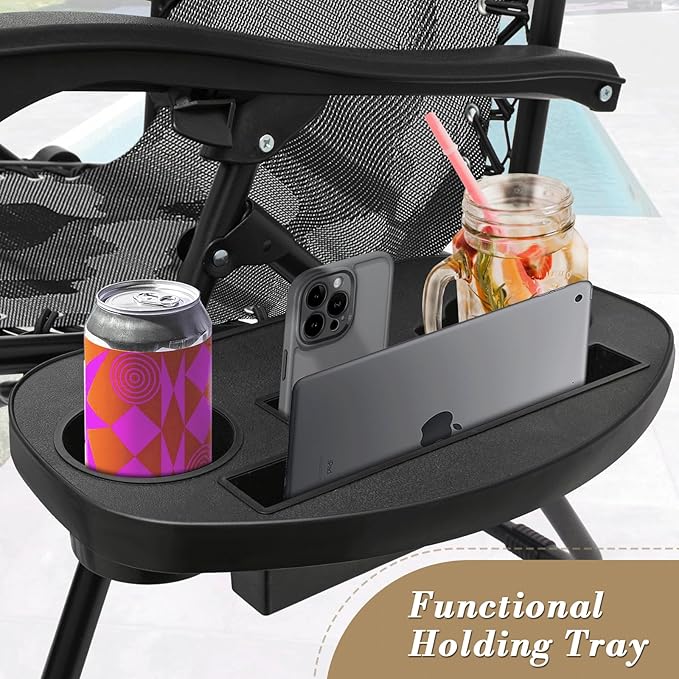 Athena Collection Zero Gravity Outdoor Lounge Chair Set of 2, 25" Width Pool Lounge Lawn Chairs Reclining, Outdoor Chaise with Cup Holder for Beach Patio Backyard Outside, Camouflage