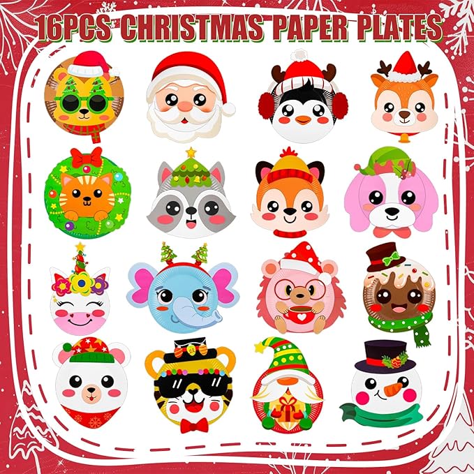 16 Pack Christmas Arts and Crafts for Kids Toddler Christmas Animal Paper Plate Art Kit Gifts for 3 4 5 6 Year Old DIY Kids Crafts for Christmas Stocking Stuffers Classroom Activities Games