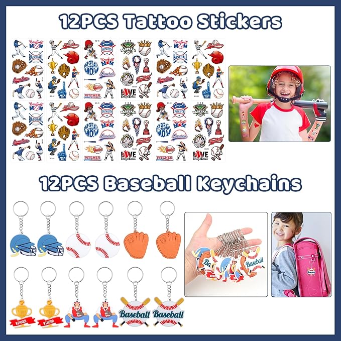 ANPHILE Baseball Party Favors, Baseball Birthday Party Supplies with Goodie Bags Slap Bracelets Stickers Mini Bouncy Balls Toy for Goodie Bag Stuffers,Classroom Prize