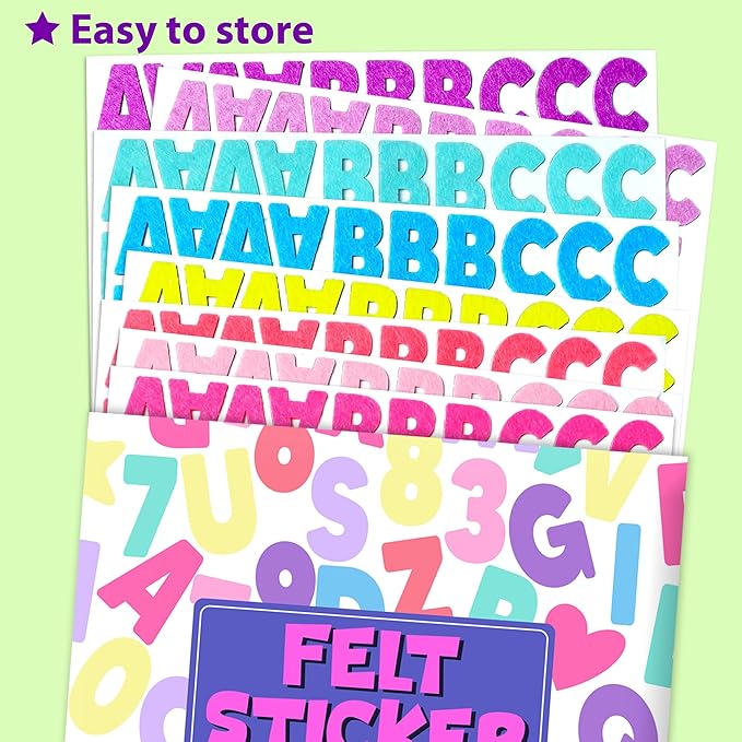 KRAFUN Felt Sticker Kit for Beginner Young Girls and Kids Arts & Crafts, Pack of 600 Assorted Scrapbook Stickers Alphabets, Numbers, Fun Shapes, Preschool, Children Early Learning, self Adhesive
