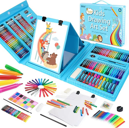297PCS Art Supplies,Drawing Art Kit for Kids Girls Boys Teens Artist, Art Set Case with Trifold Easel, Includes Oil Pastels, Crayons, Colored Pencils, Coloring Book, Scissors, Origami Paper 40 Sheets