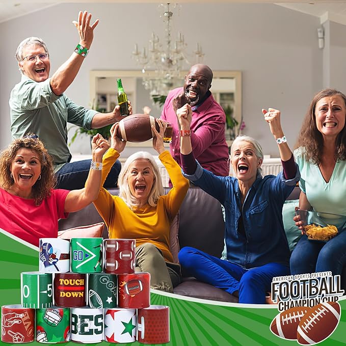 JUNEBRUSHS 56Pcs Football Party Favors Slap Bracelets, Football Sports Bracelets for Kids Sports Themed Birthday Party Supplies Decorations Snap Bracelet Wristband for Boys Gifts Classroom Prize