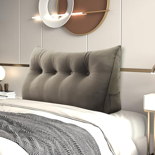 Headboard Wedge Pillow Large Bolster Reading Pillows for Sitting in Bed Adult， Velvet Triangular Cushion Backrest Lumbar Back Support Upholstered Daybed Sit Up Book Pillows（Camel, Full）