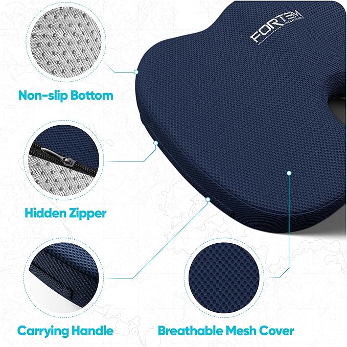 FORTEM Seat Cushion, Office Chair Cushion, Lumbar Support Pillow for Office Chair, Memory Foam Sciatica Coccyx Tailbone Pressure Pain Relief, Car Sitting Pad, Washable Non Slip