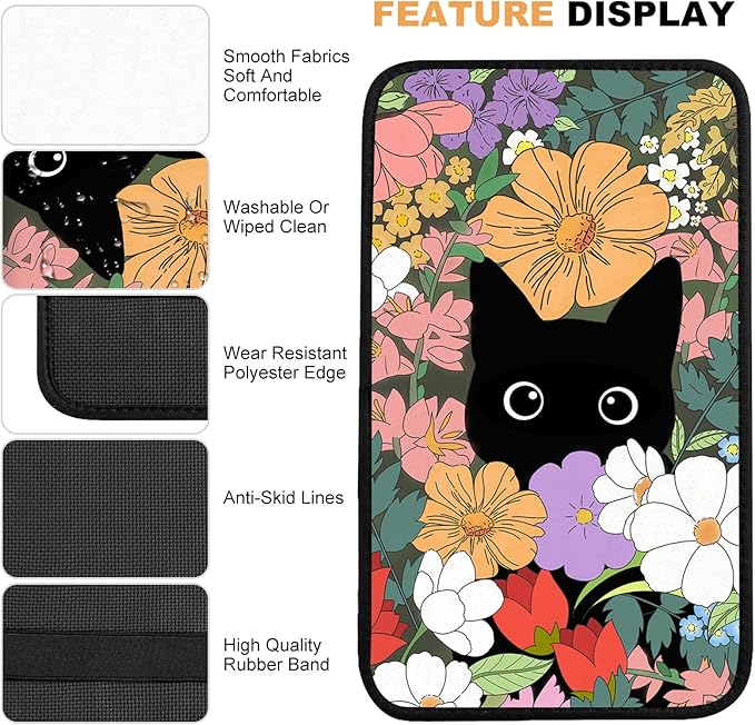 Black Cat Auto Center Console Pad,Soft Waterproof Car Center Console Cover Auto Armrest Seat Box Cover Protector for Most Vehicle SUV Truck Car
