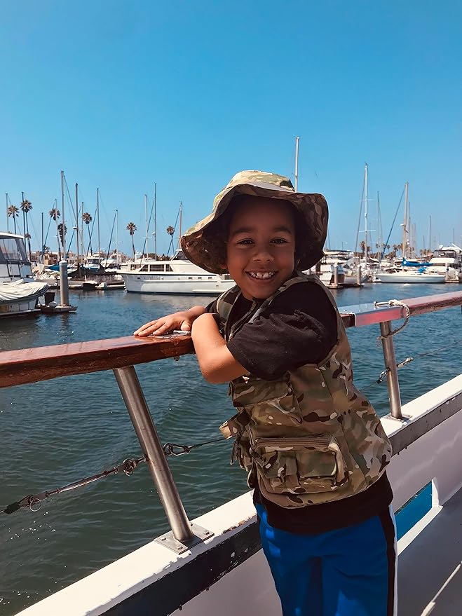 Kids Cargo Vest Set Camouflage Vest and Hat Medium/Large Fits Youth Size 8-12 Clothing Size (Camouflage Vest and Hat, Medium/Large)