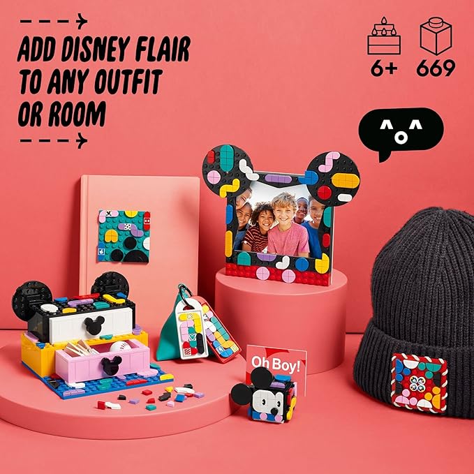 LEGO DOTS Disney Mickey & Minnie Mouse Back-to-School Project Box 41964 6in1 Toy Arts and Crafts Building Set with Bag Tags, Sticker Patch and Desk Tidy, Creative Gift Idea for Kids Boys Girls 6+