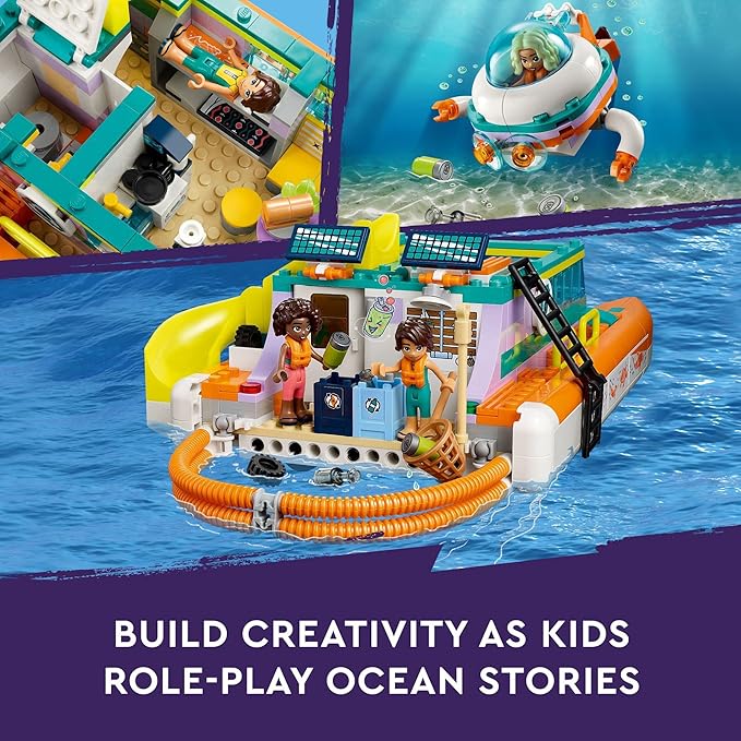 LEGO Friends Sea Rescue Boat 41734 Building Toy Set for Boys & Girls Ages 7+ Who Love The Sea, Includes 4 Mini-Dolls, a Submarine, Baby Dolphin and Toy Accessories for Ocean Life Role Play