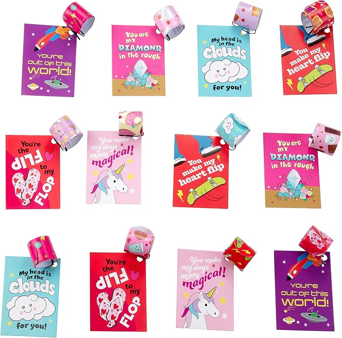 Kids Slap Bracelet Valentine's Day Cards - Best Pals (24ct) - Each Valentine has a Card & Matching Slap Friendship Bracelet- Enough for Whole Kid's Classroom- Fun School Gift Exchange for Boys & Girls