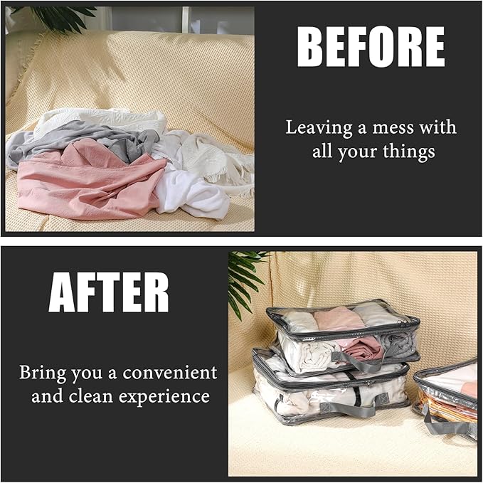 6 Pieces Large Clear Travel Packing Cube Clear Vinyl Zippered Storage Bags See Through Moving Bag PVC Multipurpose Pouch with Handle for Suitcase Shirts Dress Storage (Gray, 11.8 x 10.2 x 3.9 Inch)