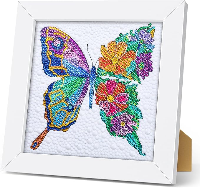 5D Diamond Painting Kits for Kids, Diamond Arts Painting Kits with Wooden Frame, Butterfly Kids' Mosaic Kits for Beginners, Girls, Adults, Diamond Painting Pictures, Arts Craft for Home Decor