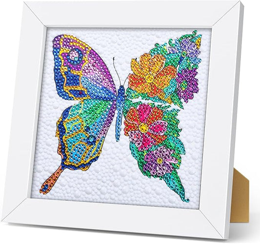 5D Diamond Painting Kits for Kids, Diamond Arts Painting Kits with Wooden Frame, Butterfly Kids' Mosaic Kits for Beginners, Girls, Adults, Diamond Painting Pictures, Arts Craft for Home Decor