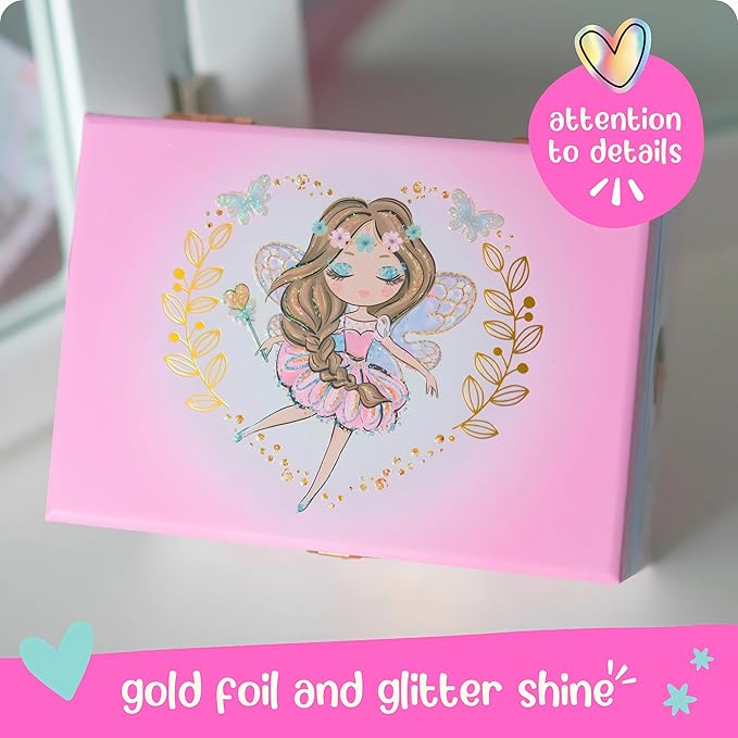 Giggle & Honey Musical Fairy Jewelry Box for Girls - Kids Music Box with Spinning Fairy and Mirror, Princess Birthday Gifts for Little Girls, Childrens Jewelry Boxes for Ages 3-10 - 6 x 4.7 x 3.5 in
