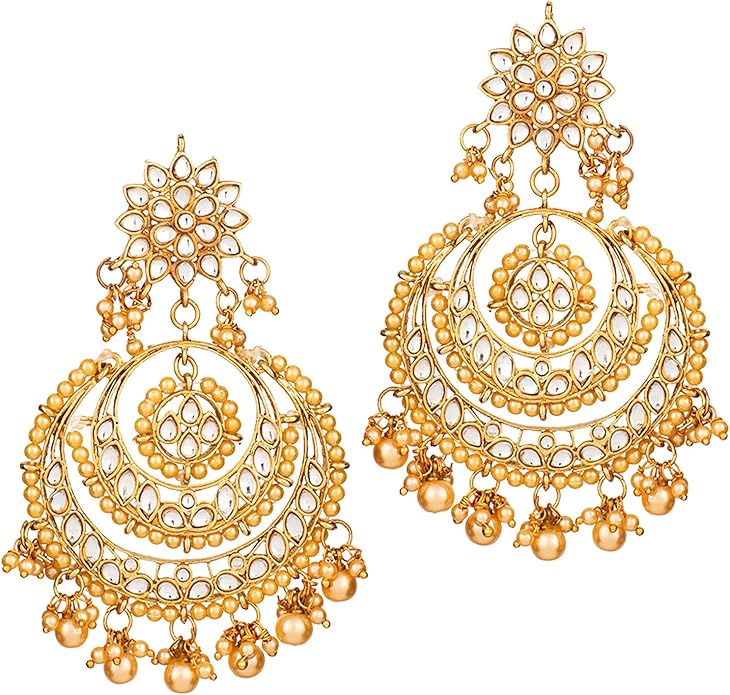 Aheli Bollywood Ethnic Chandbali Style Big Earrings Maang Tikka Set Traditional Fashion Jewelry Gift for Women