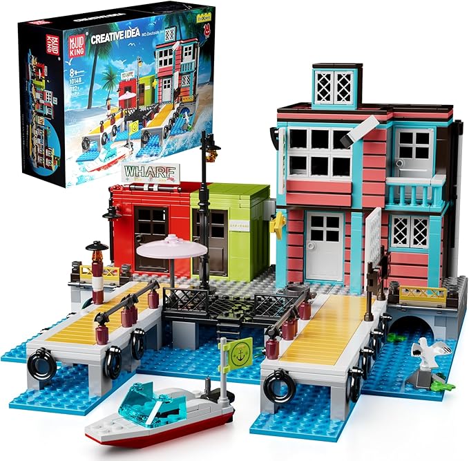 Mould King Dockside Inn Toy Building Set, Fisherman's Wharf House Model with Rescue Ship, Collectible Hotel Shop Block Kits, Display Model Toy for Boys Age 8+ Girls and Adults (782 Pieces) 10148