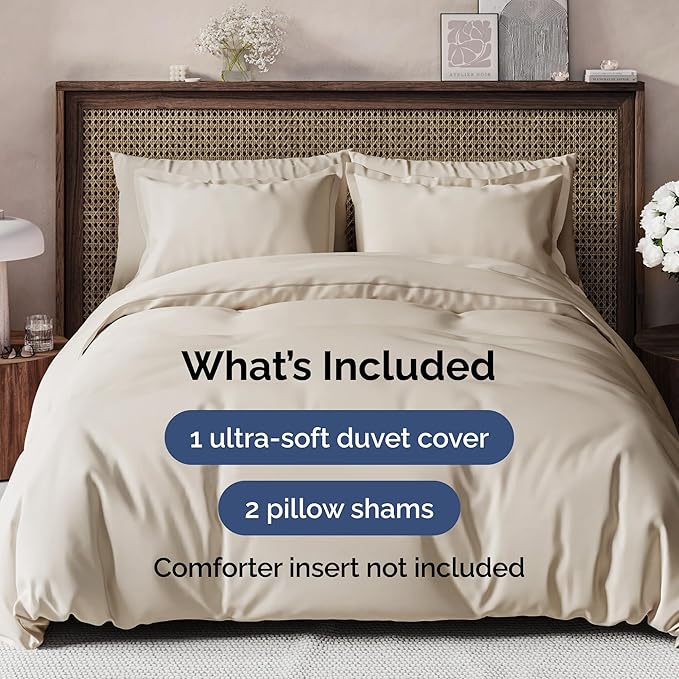 Duvet Cover King Size Set - Extra Soft King Size Duvet Cover 104 x 90 with 2 Pillow Shams - Hotel Luxury, Easy Care and Fade Free with Zipper Closures & Ties - Comfy, Breathable Bedding Set (Wheat)