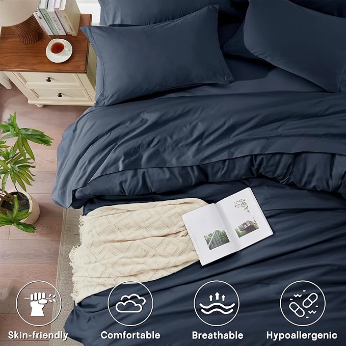 Anluoer Navy Blue Full Comforter Set 7 Pieces, Bed in a Bag with Sheets, All Season Bedding Sets with 1 Comforter, 2 Pillow Shams, 2 Pillowcases, 1 Flat Sheet, 1 Fitted Sheet
