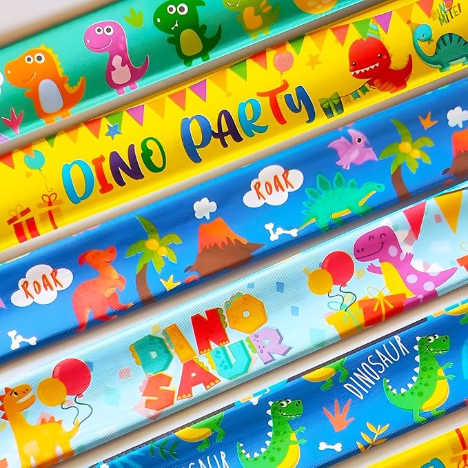 24Pcs Dinosaur Slap Bracelets Cute Cartoon Snap Bracelet Wristband for Party Favour Bag Filler Bulk Snap Bands for School Prizes/Exchanging Gift/Christmas/Easter/Thanksgiving/Birthday Gifts