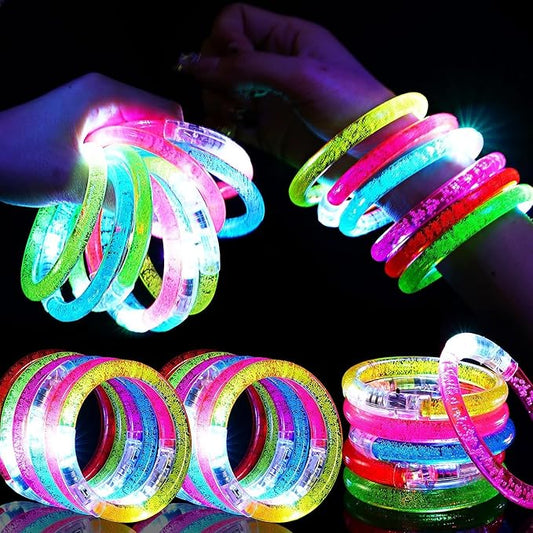 24Pcs Glow in the Dark Party Supplies for Kids/Adults, Flashing Light up Toys LED Bracelets Glow Sticks,Valentines Mardi Gras Party Favors Carnival Birthday Concert Gifts Accessory