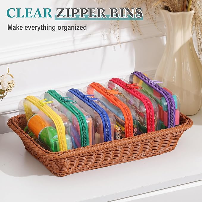 Sanwuta 6 Pcs Clear Hard Zipper Case Plastic Zipper Pouches Transparent Makeup Bag Pencil Case Pouches Toiletry Diaper Bag for Travel Toy Storage Organizer Bins