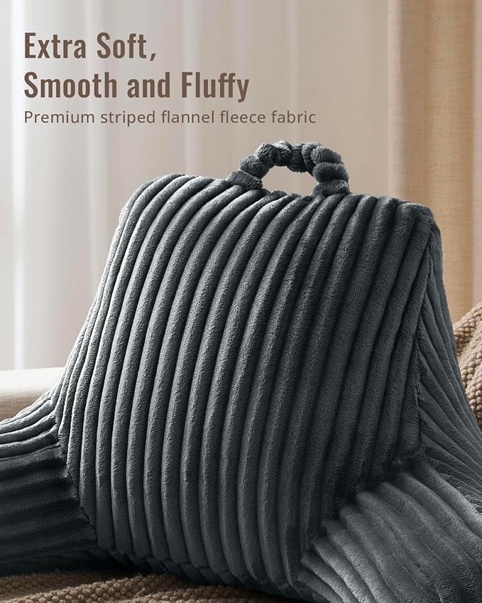 Blissful Diary Reading Pillow for Sitting in Bed, Large Flannel Back Pillow Bed Sitting Up for Adult & Children, Backrest Cushion for Sit Up in Couch or Floor, Dorm Essentials, Dark Gray