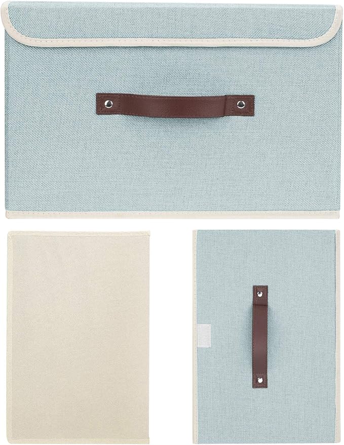 TYEERS Collapsible Storage Boxes, Washable Fabric Storage Bins with Lids, 14.9x9.8x9.8 inches, 3 Pack, Aqua Spring