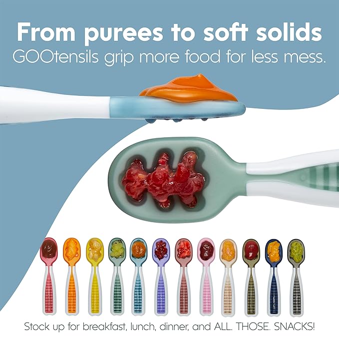 NumNum Baby Spoons Set, Pre-Spoon GOOtensils for Kids Aged 6+ Months - First Stage, Baby Led Weaning (BLW) Spoon - Self Feeding, Silicone Toddler Food Utensils - 4 Spoons, Neutral Colors