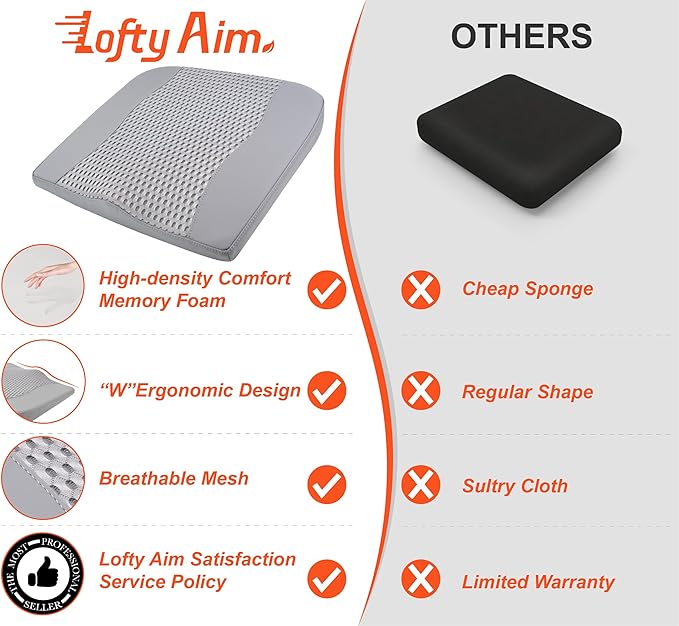 Car Seat Cushion, Comfort Memory Foam Car Cushions for Driving - Sciatica & Lower Back Pain Relief, Driver Seat Pillow for Auto, Office Chair, Wheelchair - 4D Mesh Gray