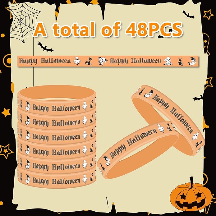 Lesnala 48 Pcs Halloween Luminous Silicone Wristband for Kid Gifts Holiday Party Favor and Goodie Bag Fillers Supply
