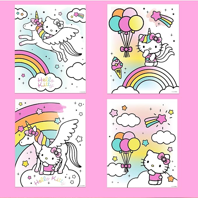 Hello Kitty Aqua Art Pad, 4 Art Pages, On The Go Reusable Water-Reveal Activity Pad, Mess Free Arts And Crafts, Paint with Water Brush Set, Kids Toys, Sanrio Stuff, Hello Kitty Craft Kits For Kids 3+