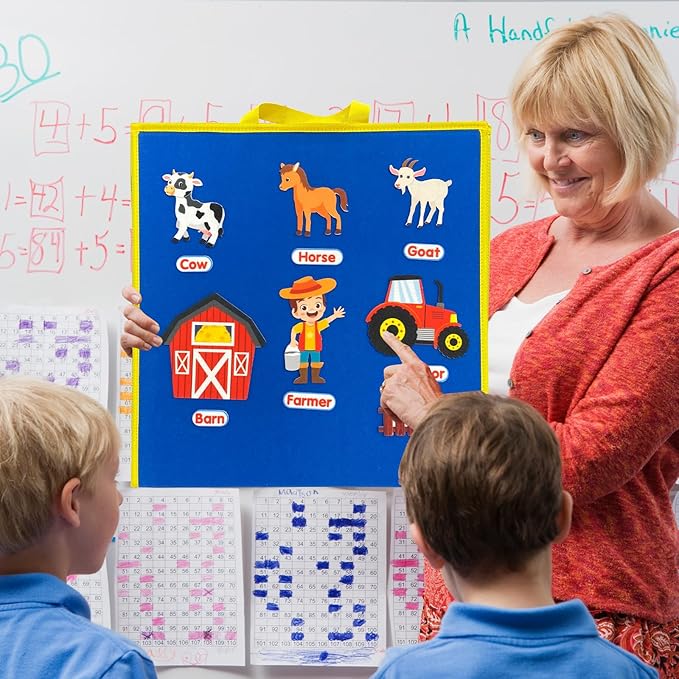 Felt Board&Story Sets and Pieces for Toddlers,Flannel Board Quiet Time Books for Children,Foldable,Double Sided,Felt Learning Board for The Classroom,Felt Toys Activities for Kids (Farm Animals)