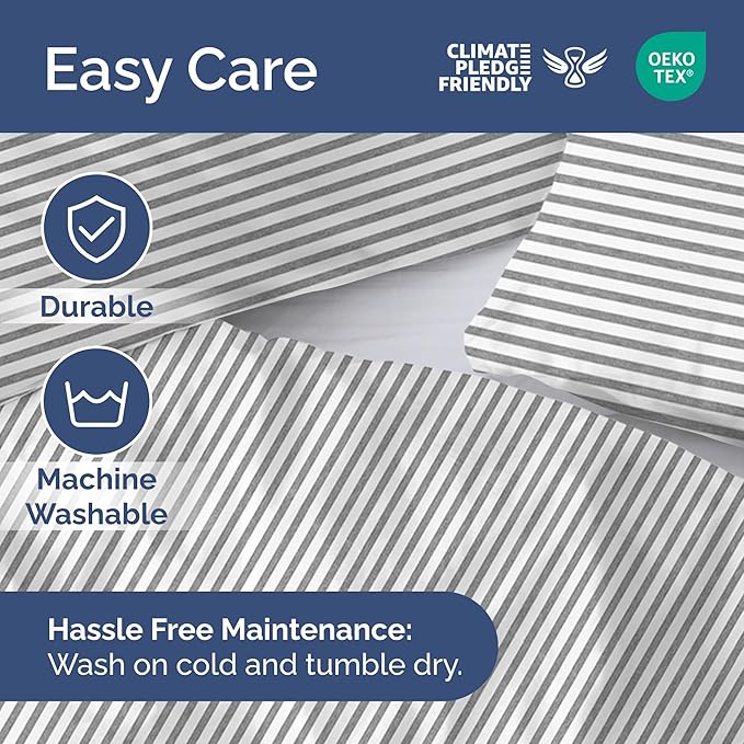 Duvet Cover Cal King Size Set - Extra Soft Cal King Size Duvet Cover 104 x 98 with 2 Pillow Shams - Hotel Luxury and Fade Free w/Zipper Closures & Ties - Comfy Breathable Bedding Set (Grey Stripes)