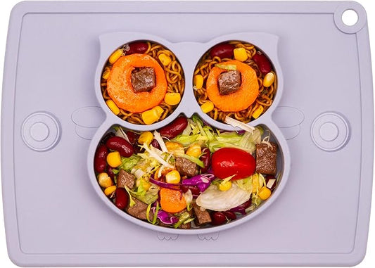 Qshare Toddler Plate, Portable Baby Plate for Toddlers and Kids, BPA-Free Strong Suction Plates for Toddlers, Dishwasher and Microwave Safe Silicone Placemat 11x8x1 inch