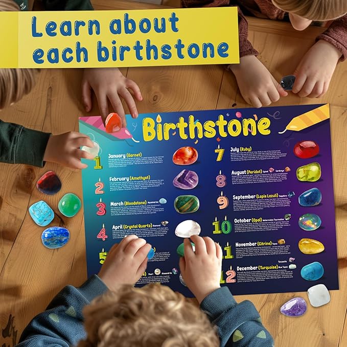 Gamerside Gemstone Dig Kit, Dig Up 12 Genuine Birthstone, Rocks and Minerals, Birthday Cake Gem Digging Kit for Kids Age 6 7 8 9 10 11 12, Science Kit Birthday Gifts Toys for Boys and Girls