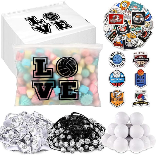 220 Pcs Volleyball Party Favors Volleyball Gifts Include Volleyball Goodie Gifts Bags Bracelets Hair Ties Stress Balls Stickers Sports Birthday Party Supplies for Team Players